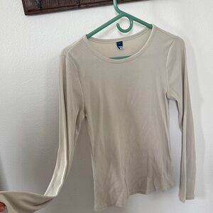 Old Navy Cream Ribbed Long-Sleeve Crewneck Top